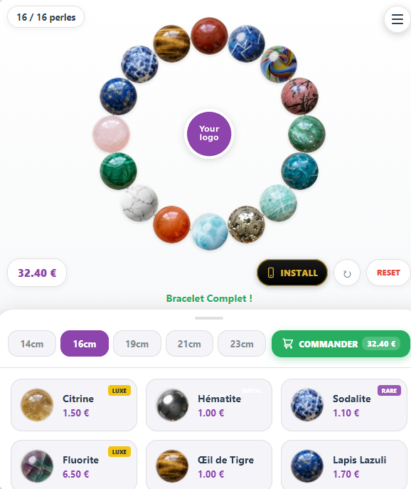 application PWA création bracelet pierres fines
